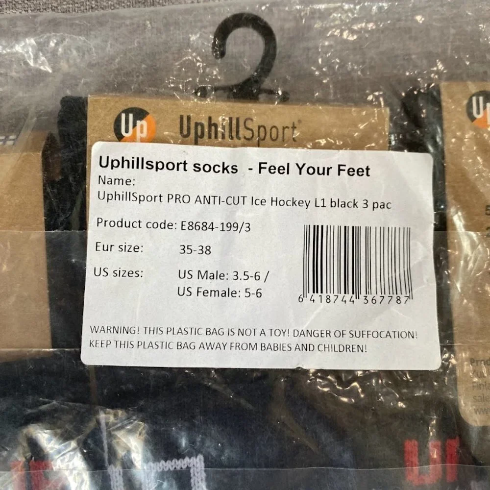 3-Pack Ice Hockey Knee Length L1 Compressed Shaft with Quick Dry Black
